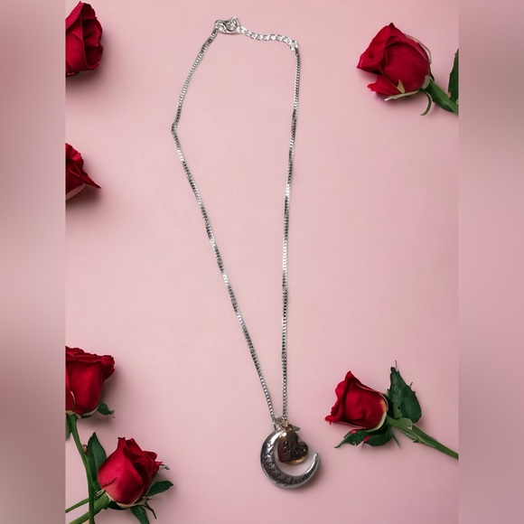 Silver Mom Two Tone Crescent Moon w/ Heart Necklace Gift For Mom - Picture 4 of 4